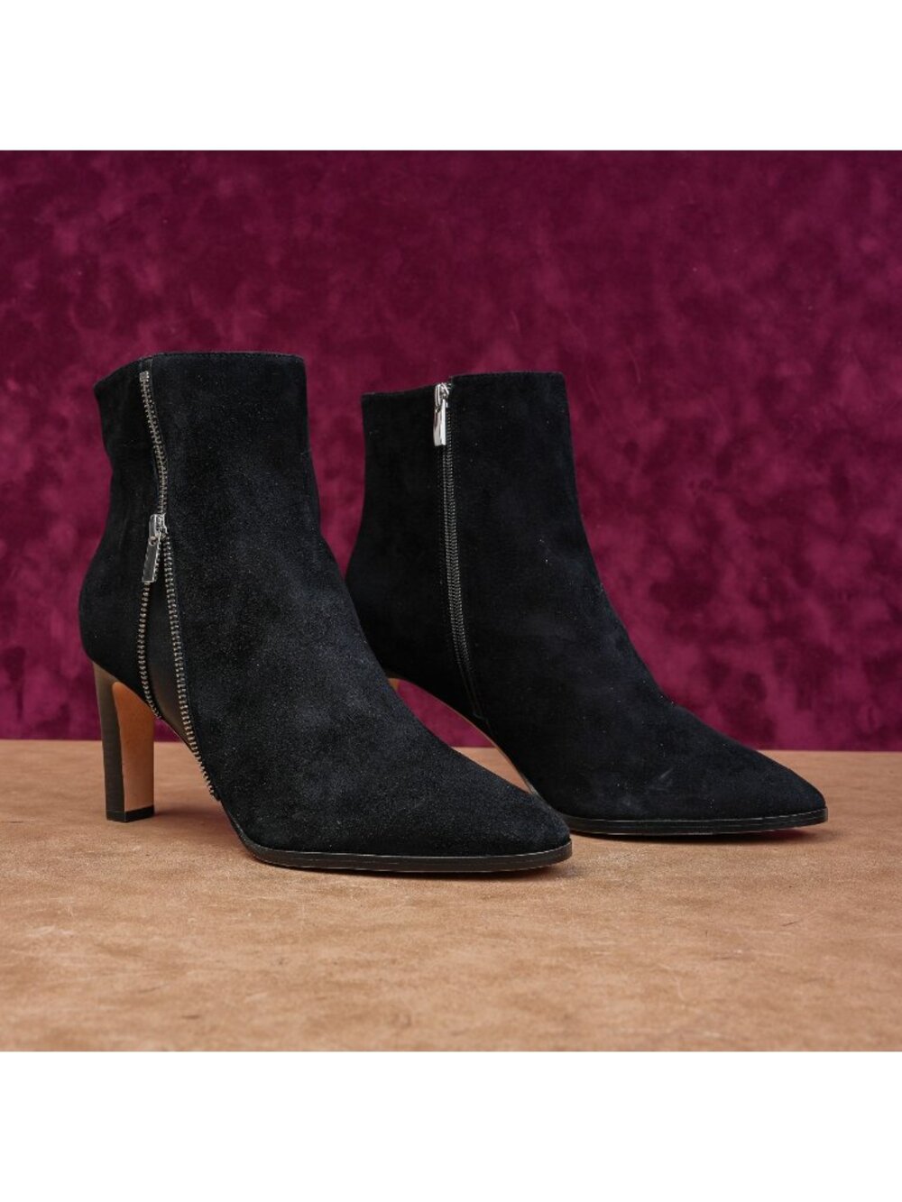 PAIGE Women Cami Zip Black Suede Dress Round Ankle Heel Boots size 11